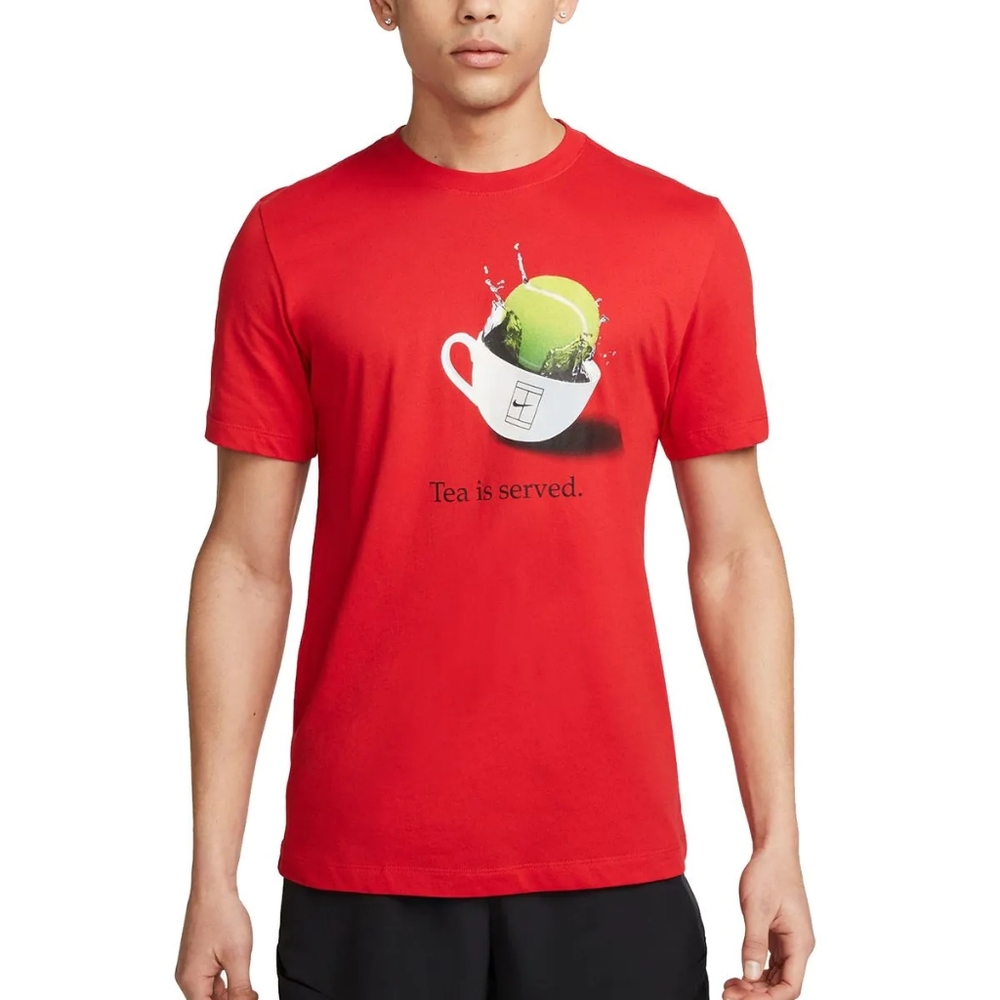 Men's Nike T-shirt Dri-Fit Tennis Red Size XL Tea Is Served FD0030